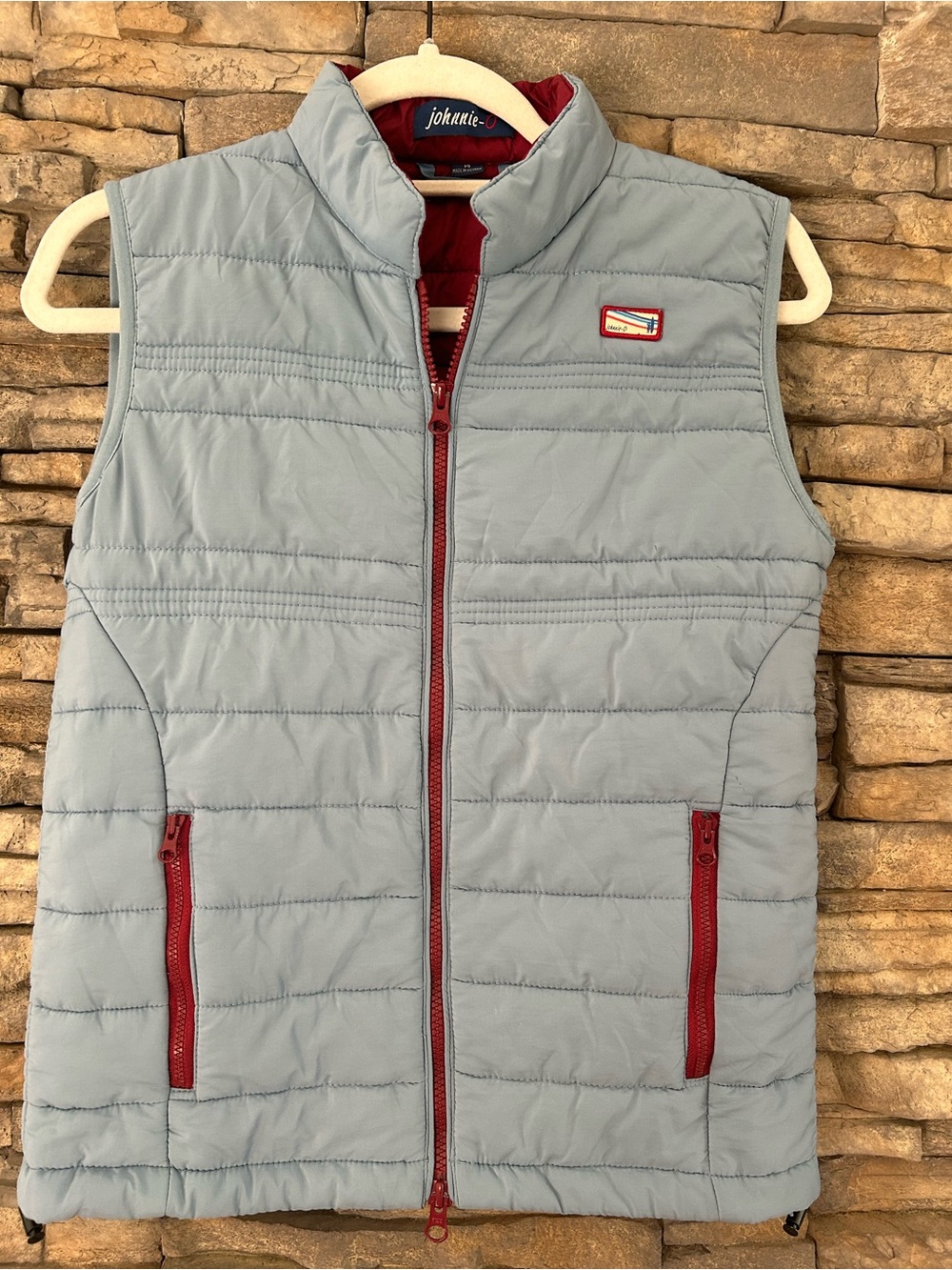 Johnnie-O Boys size 14 light blue and dark red Hartrich Vest